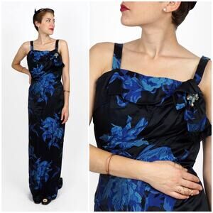 Vintage 60s Silk Brocade Formal Floor-Length Maxi Gown w Train by Ransohoffs | S